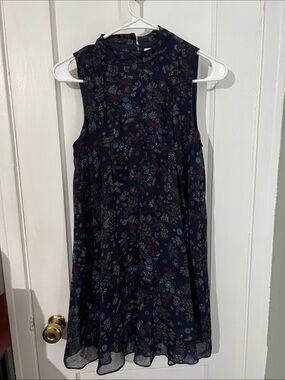 BCBGeneration Navy Floral High-Neck Shift Dress